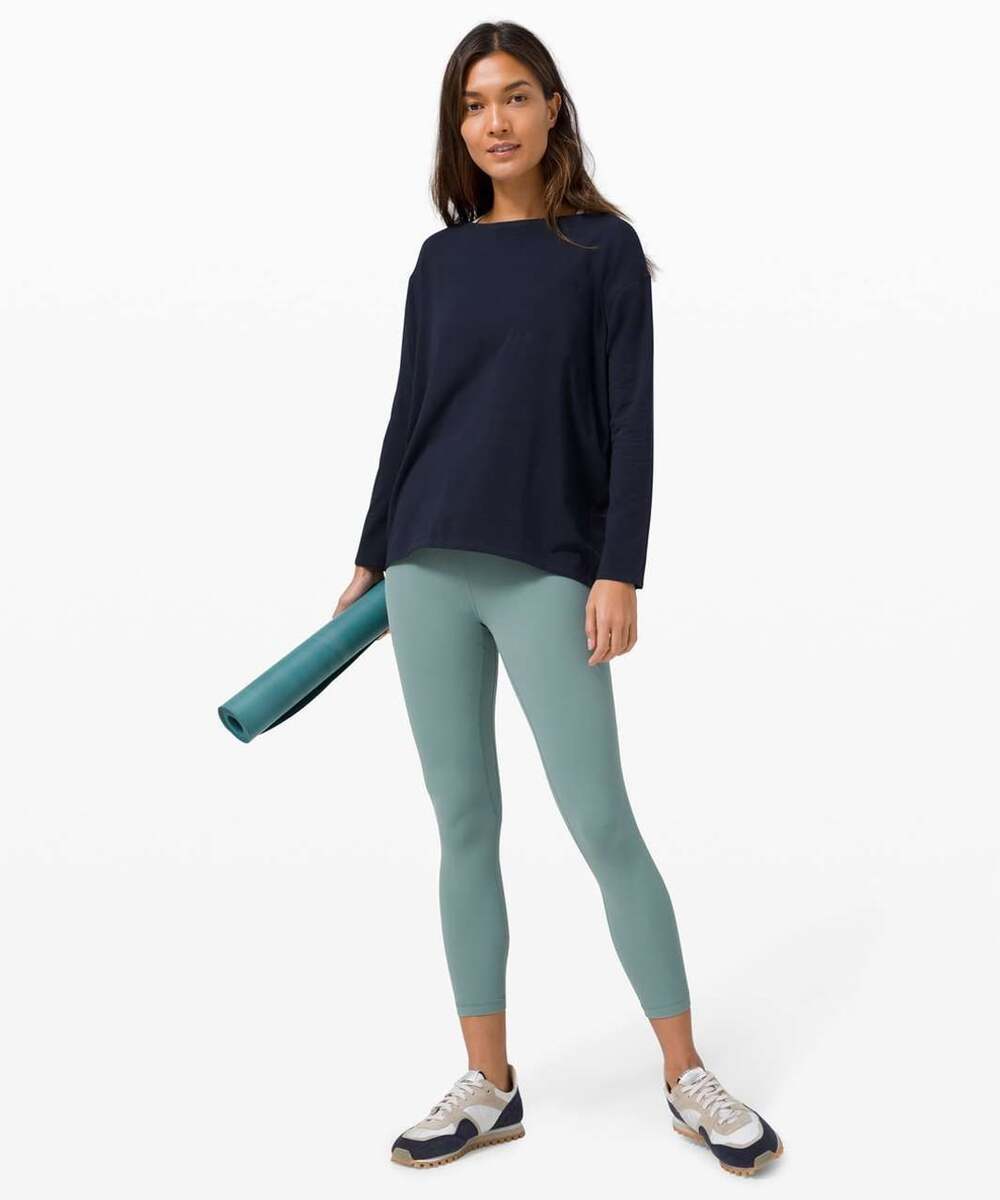 Lululemon Pleat to Street Long Sleeve Boat Neck Pima Cotton Top Navy Blue Size 1